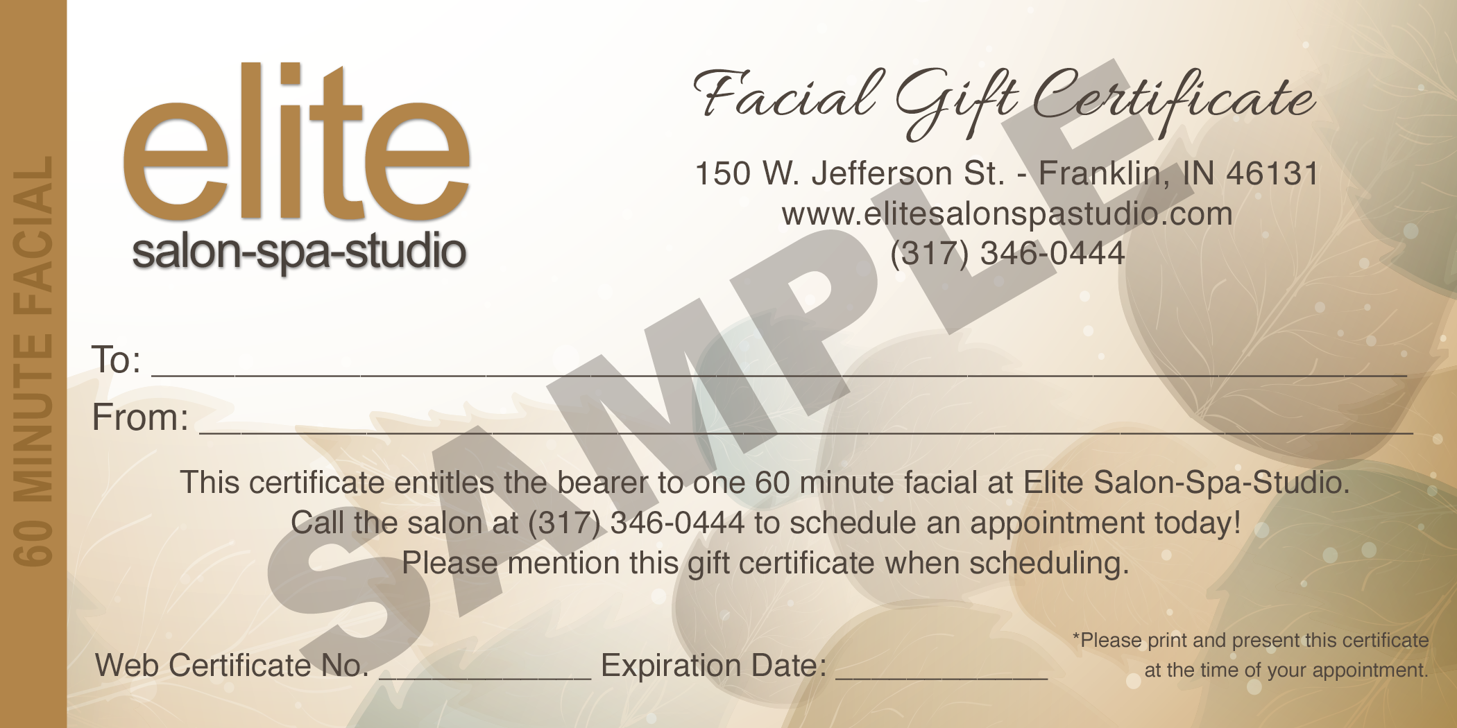 Facial Gift Certificate Sample Elite Salon Spa Studio