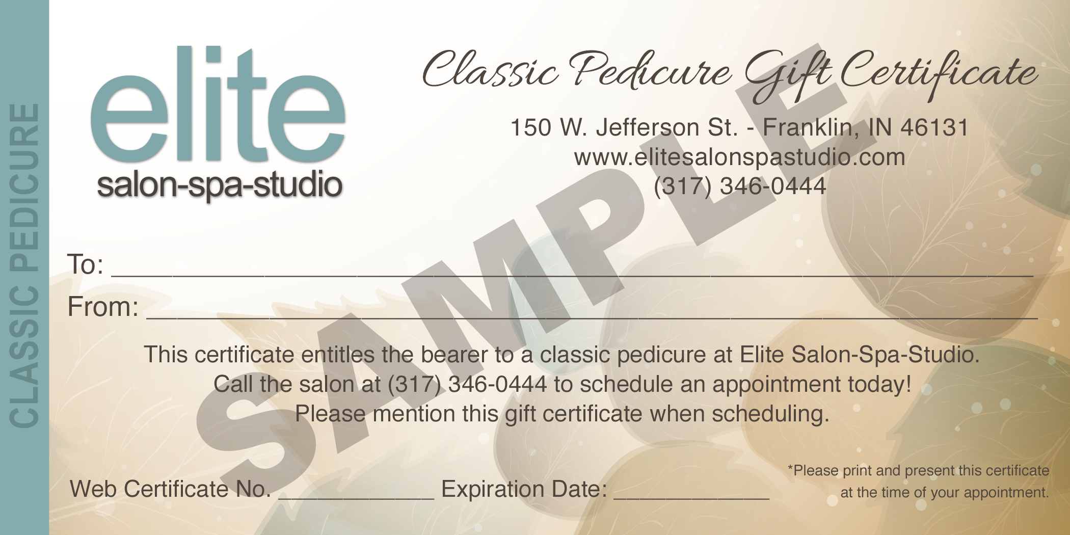 PedicureGiftCertificateSample Elite Salon Spa Studio
